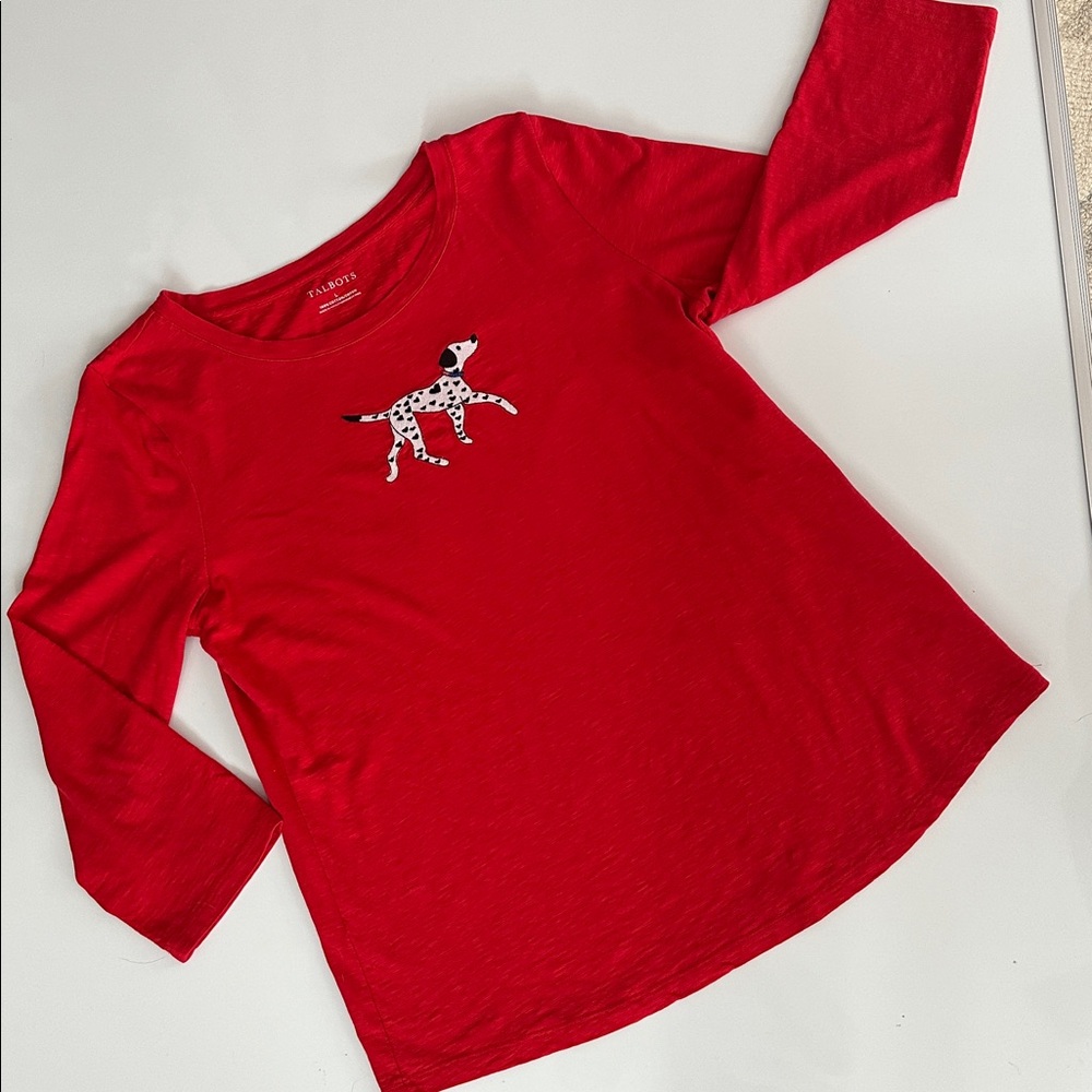 Talbots Red Top with Dalmatian Motif